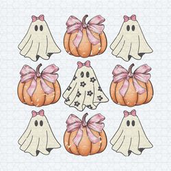 retro halloween ghost pumpkin pink bow png