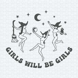 retro girls will be girls dancing witches svg
