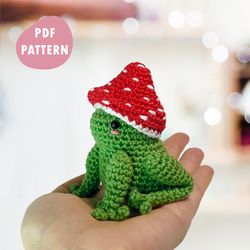 Frog wearing a mushroom hat Crochet pattern pdf