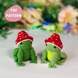 Frog and toad wearing mushroom hats Crochet pattern pdf