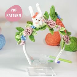 Crochet flower headband pattern pdf Bunny headband DIY crochet gift accessory