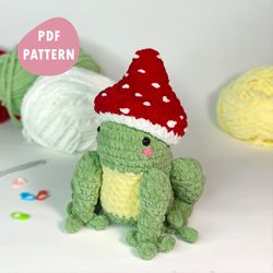 Plush frog with mushroom hat crochet pattern pdf Amigurumi plush frog
