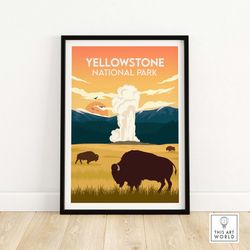 yellowstone print | national park poster | wyoming art print with bison | travel poster | unframed wall art gif