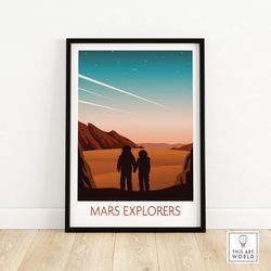 mars poster print | mars explorers | wall art | travel poster | unframed artwork | art print gift idea