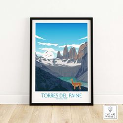 torres del paine chile poster | wall art print | patagonia travel poster | unframed gift