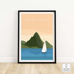saint lucia wall art print | saint lucia caribbean island travel poster | st lucia print
