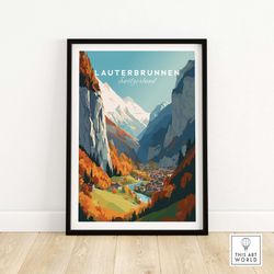 lauterbrunnen poster print | switzerland travel poster | birthday present | wedding anniversary gift | art print