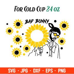 bad bunny and sunflower full wrap svg, starbucks svg, coffee ring svg, cold cup svg 1