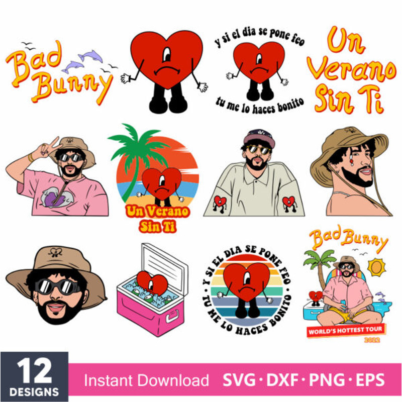 Bad Bunny Svg Bundle, Instant Download, Bundle For Cricut, Silhouette Vector SVG PNG DXF Cut File.jpg