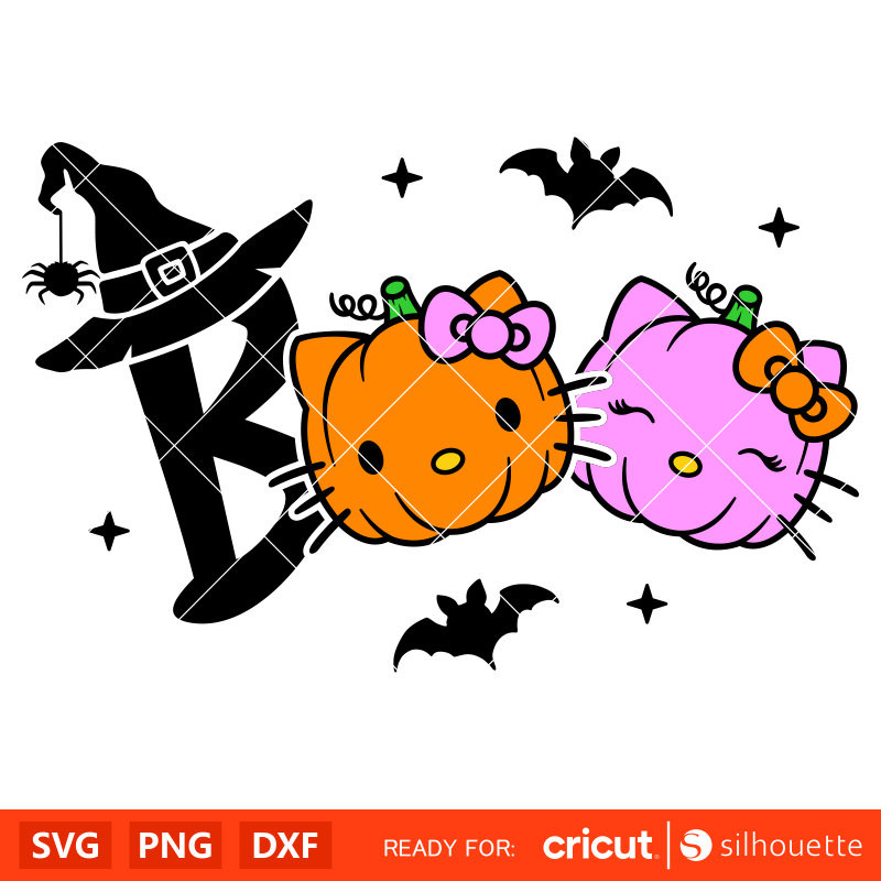 Boo Hello Kitty Svg, Halloween Svg, Pumpkin Hello Kitty Svg, Kawaii Svg, Cricut, Silhouette Vector Cut File.jpg