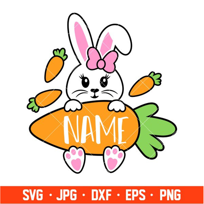 Bunny Girl Name Holder Svg, Happy Easter Svg, Easter egg Svg, Spring Svg, Cricut, Silhouette Vector Cut File.jpg