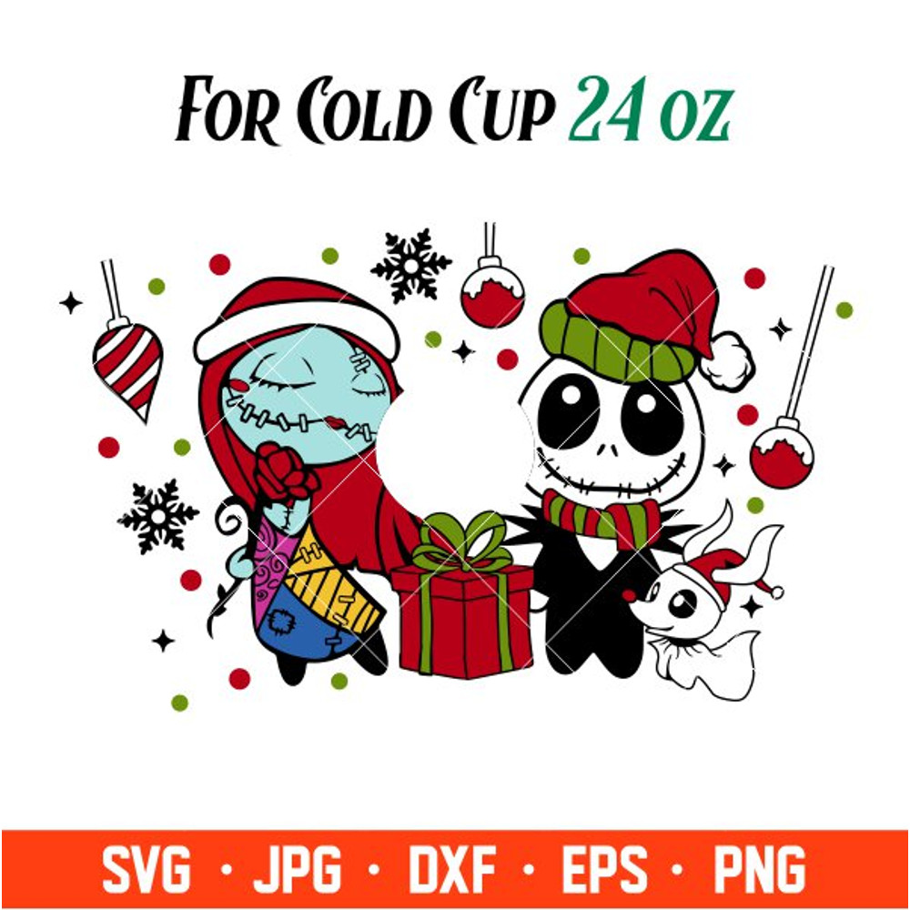 Christmas Jack & Sally Starbucks Full Wrap Svg, Christmas Svg, Merry Christmas Svg, Santa Claus Svg, Cricut, Silhouette.jpg