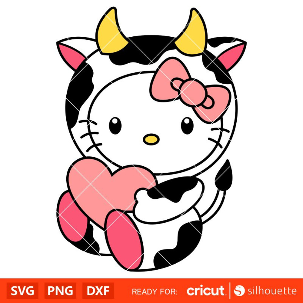Cow Hello Kitty Heart Svg, Sanrio Svg, Hello Kitty Svg, Kawaii Svg, Cricut, Silhouette Vector Cut File.jpg