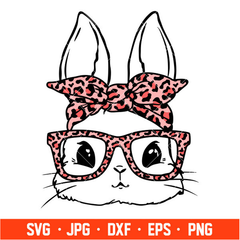 Easter Bunny Leopard Glasses Svg, Easter Svg, Happy Easter Svg, Leopard Pattern Svg, Cricut, Silhouette Vector Cut File.jpg