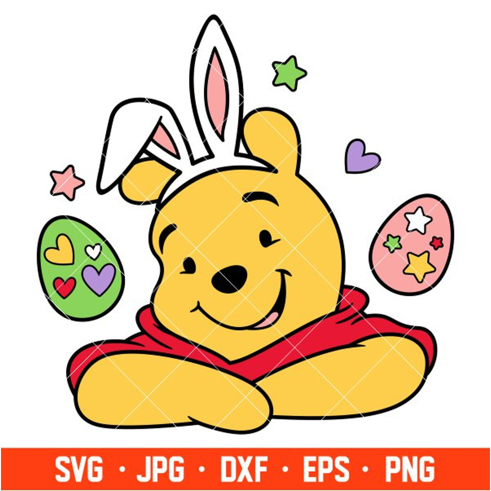 Easter Winnie the Pooh Svg, Easter Bunny Svg, Happy Easter Svg, Disney Svg, Cricut, Silhouette Vector Cut File.jpg