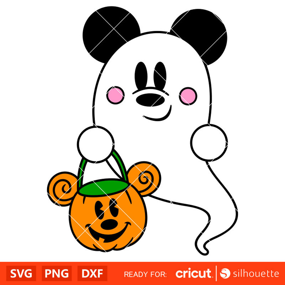 Ghost Mickey Mouse Svg, Trick or Treat Svg, Halloween Svg, Disney Svg, Cricut, Silhouette Vector Cut File.jpg