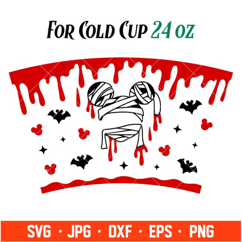 Halloween Mickey Mummy Blood Dripping Full Wrap Svg, Starbucks Svg, Coffee Ring Svg, Cold Cup Svg, Cricut, Silhouette.jpg