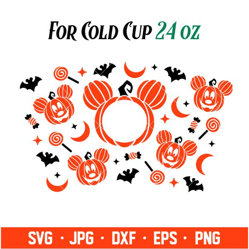Halloween Pumpkin Mickey Mouse Full Wrap Svg, Starbucks Svg, Coffee Ring Svg, Cold Cup Svg, Cricut, Silhouette Vector Cu.jpg