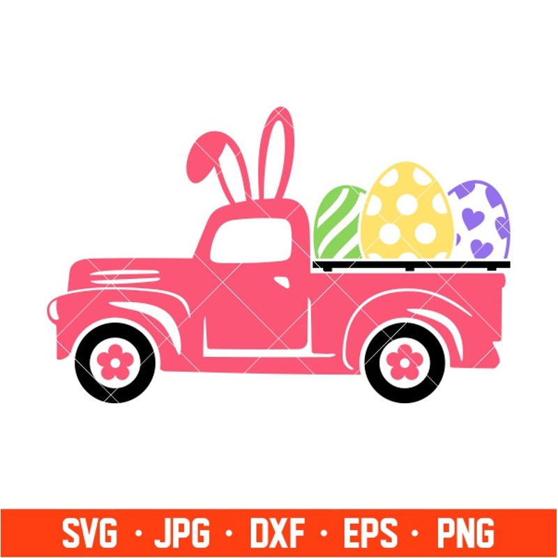 Happy Easter Truck with Eggs Svg, Happy Easter Svg, Easter egg Svg, Spring Svg, Cricut, Silhouette Vector Cut File.jpg