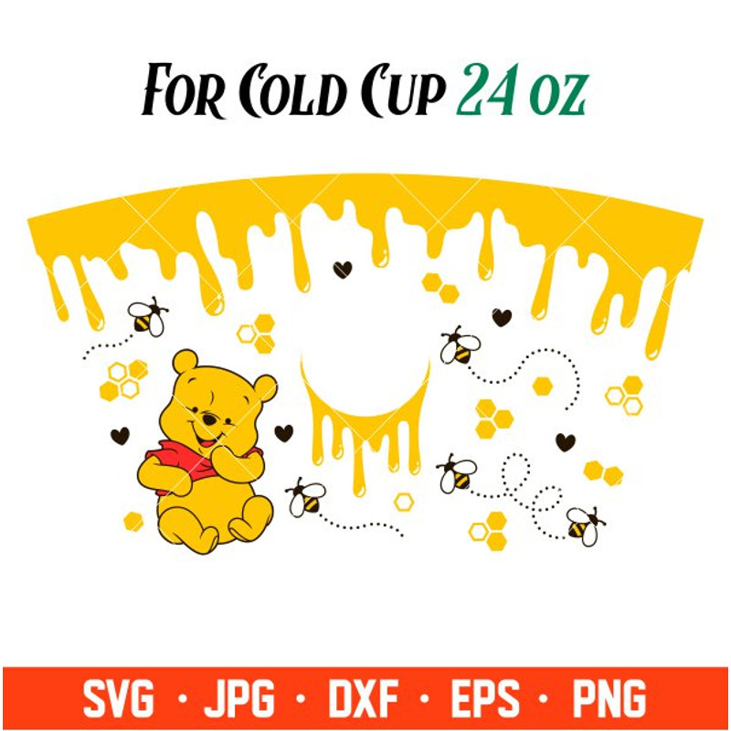 Honeycomb Drips Pooh Bear Full Wrap Svg, Starbucks Svg, Coffee Ring Svg, Cold Cup Svg, Cricut.jpg