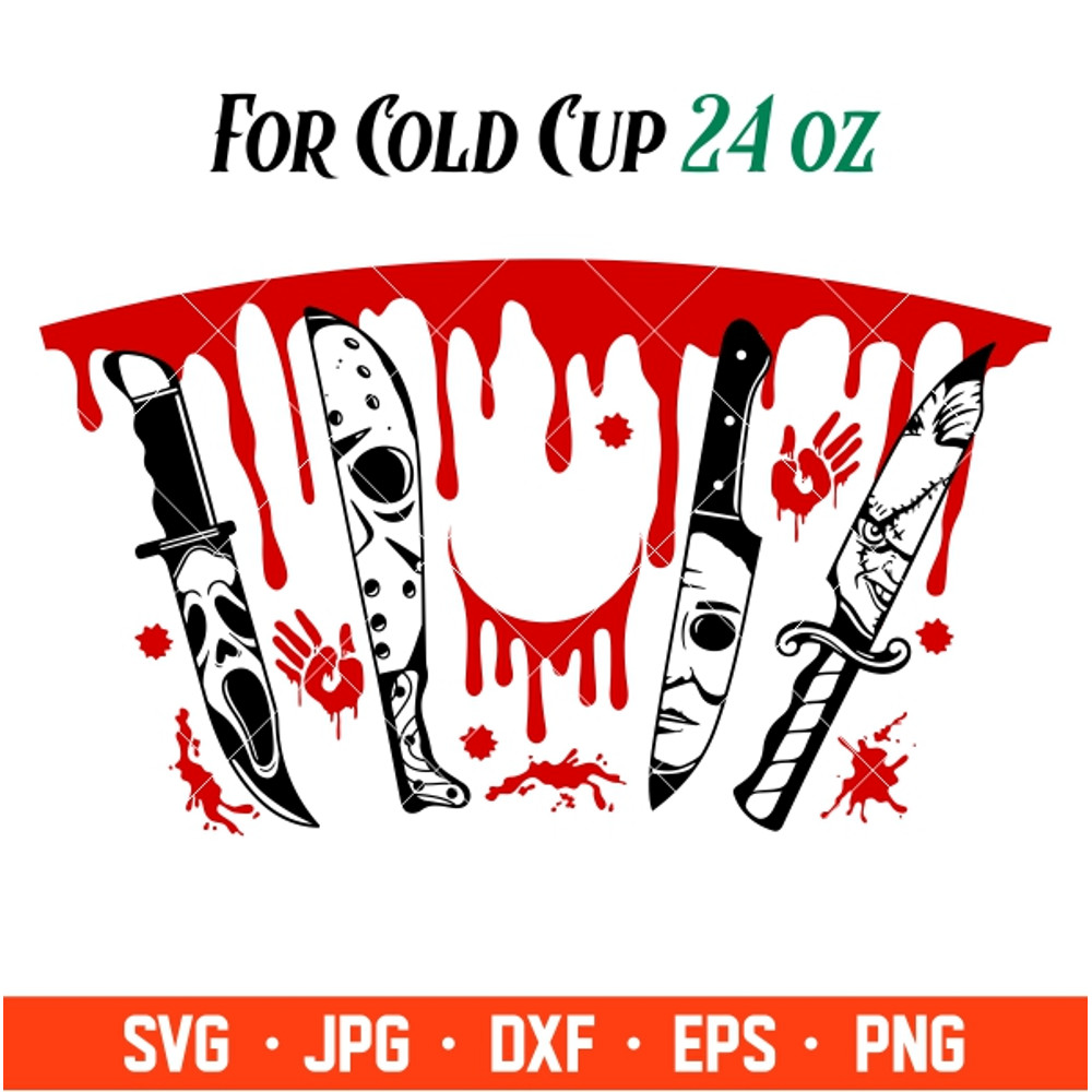 Horror Movie Knives Full Wrap, Dripping Blood Svg, Starbucks Svg, Coffee Ring Svg, Cold Cup Svg, Cricut, Silhouette Vect.jpg