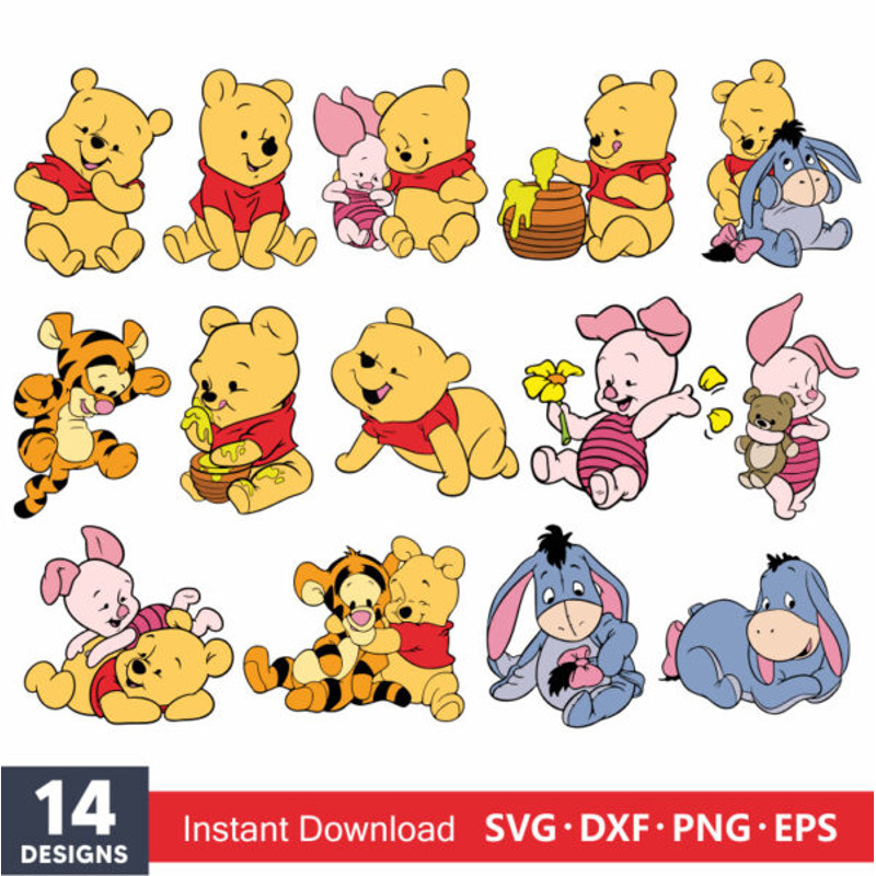 Layered Baby Pooh Svg Bundle, Instant Download, Bundle For Cricut, Silhouette Vector SVG PNG DXF Cut File 1.jpg