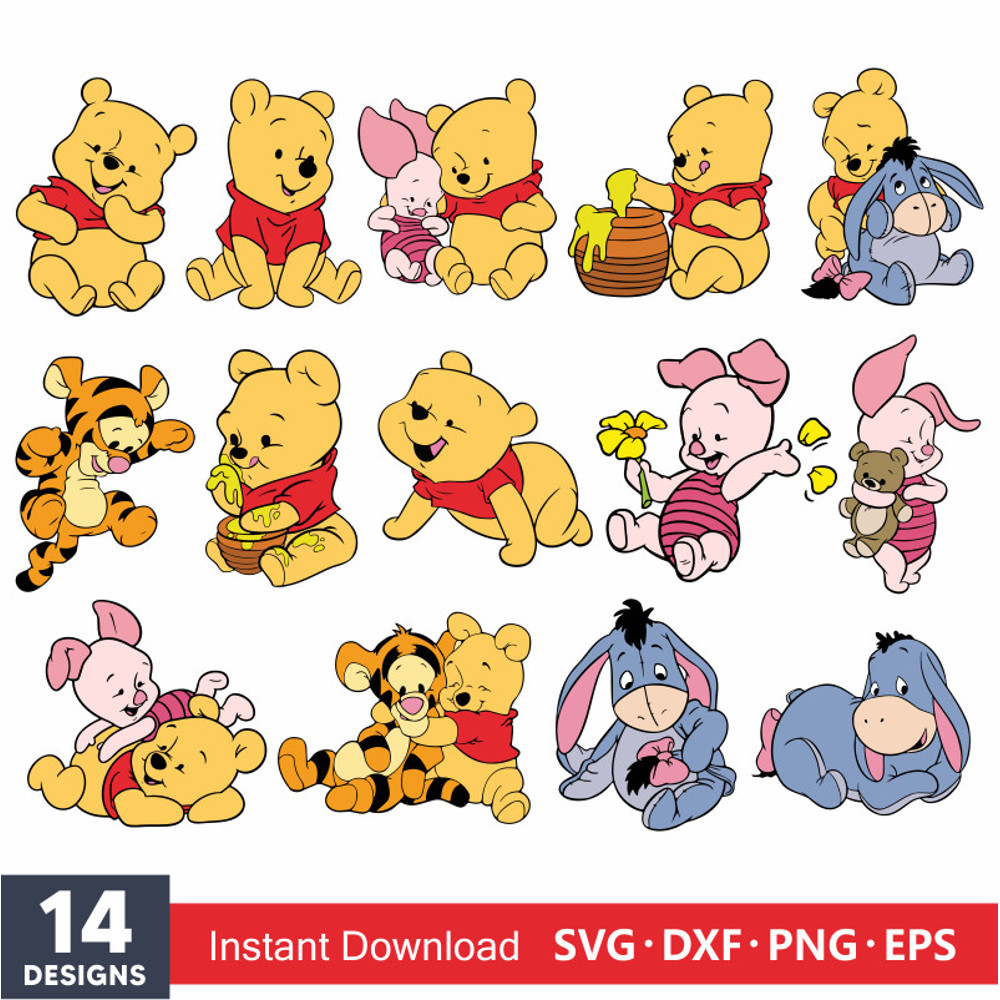 Layered Baby Pooh Svg Bundle, Instant Download, Bundle For Cricut, Silhouette Vector SVG PNG DXF Cut File.jpg