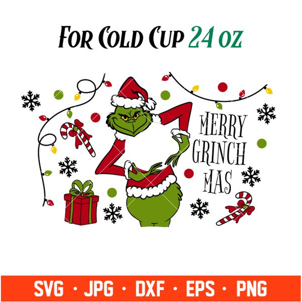 Merry Grinchmas Full Wrap Svg, Starbucks Svg, Coffee Ring Svg, Cold Cup Svg, Cricut, Silhouette Vector Cut File.jpg