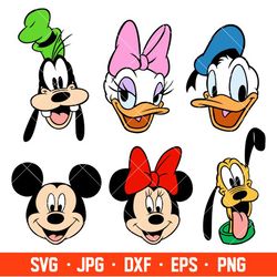 mickey, minnie, donald, daisy, goofy, pluto bundle svg, disney friends svg, disney characters svg, cricut, silhouette