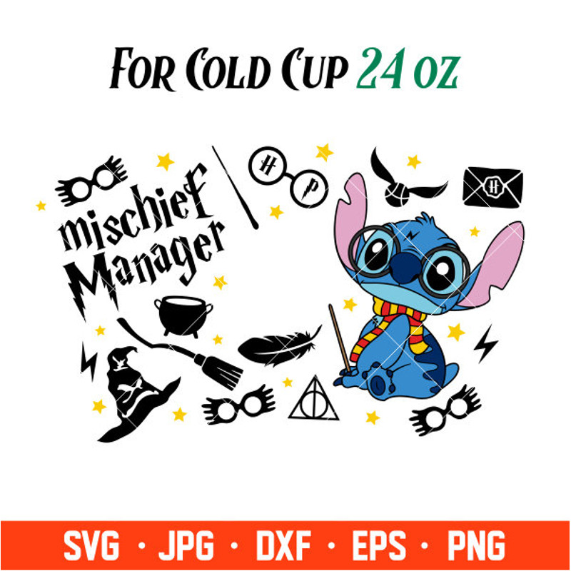 Mischief Manager Stitch Full Wrap Svg, Starbucks Svg, Coffee Ring Svg, Cold Cup Svg, Cricut, Silhouette Vector Cut File.jpg
