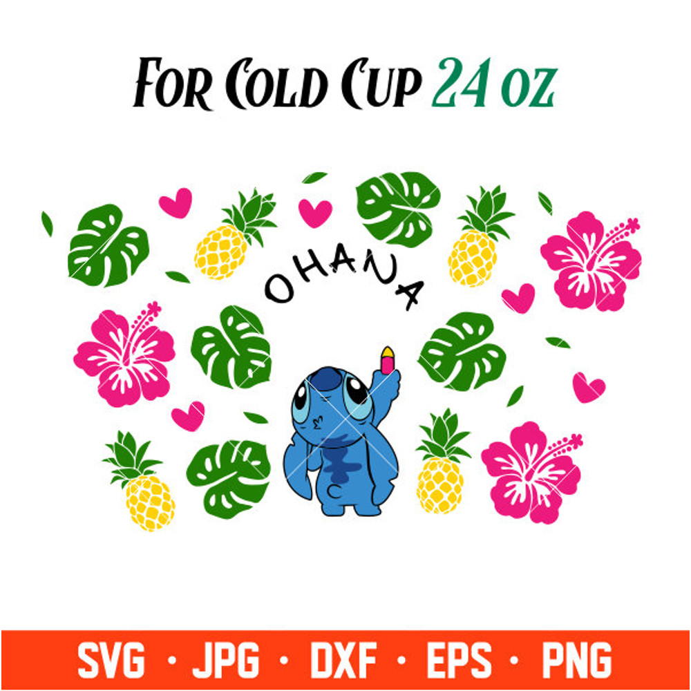 Ohana Summer Stitch Full Wrap Svg, Starbucks Svg, Coffee Ring Svg, Cold Cup Svg, Cricut, Silhouette Vector Cut File.jpg