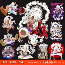 one piece svg bundle, luffy gear 5, luffy nika, one piece anime, manga, one piece png  high-quality anime vector design