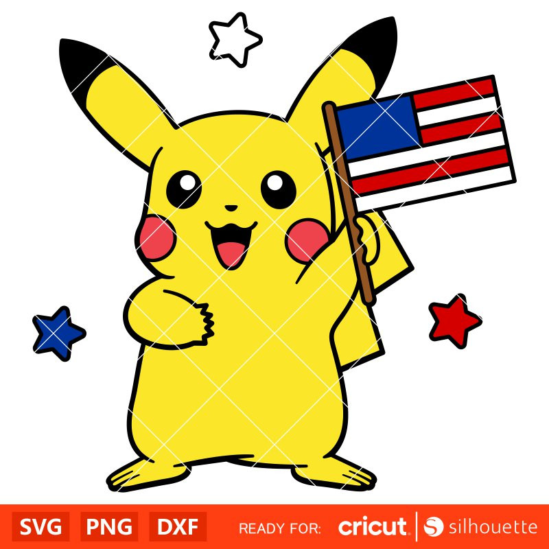 Patriotic Pikachu Svg, 4th of July Svg, Independence Day Svg, USA Svg, Cricut, Silhouette Vector Cut File.jpg