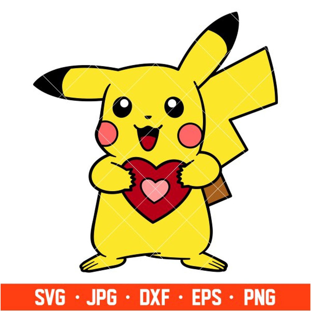 Pikachu Heart Svg, Love Svg, Valentines Day Svg, Disney Svg, Cricut, Silhouette Vector Cut File.jpg