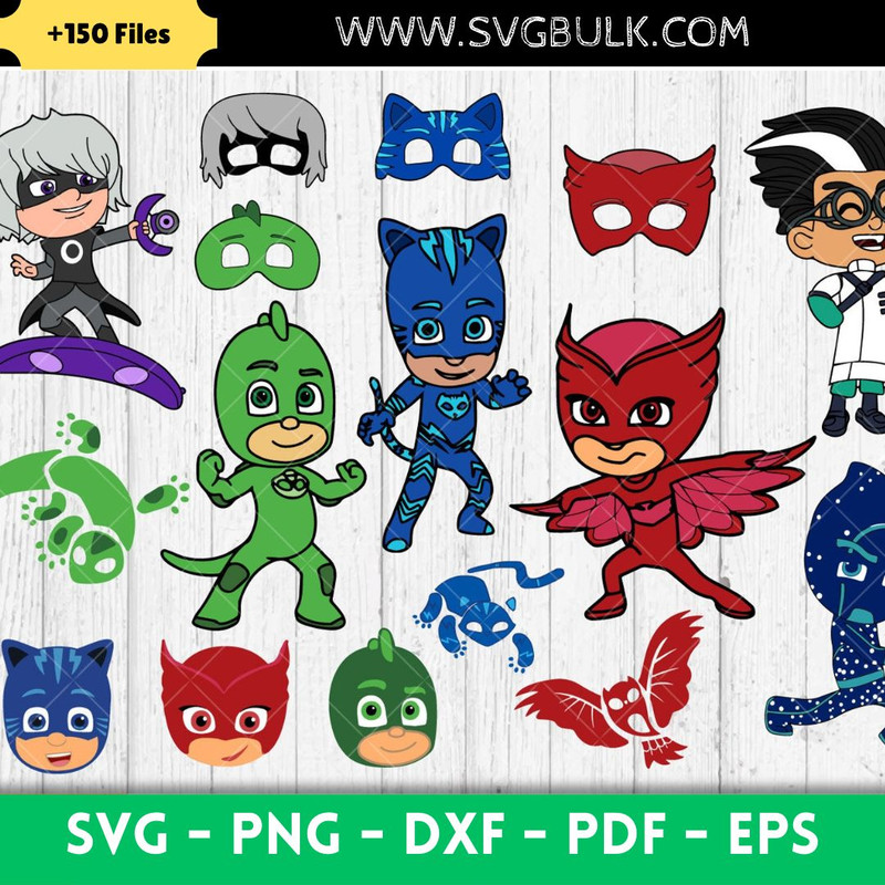 PJ Mask Clipart bundle, 150 PJ Mask svg cut files for Cricut  Silhouette, Gekko svg, Catboy svg, Owlette svg.jpg
