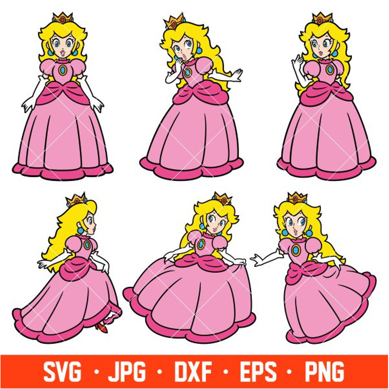 Princess Peach Bundle Svg, Mario Characters Svg, Super Mario Svg, Mario Bros Svg, Cricut, Silhouette Vector Cut File.jpg