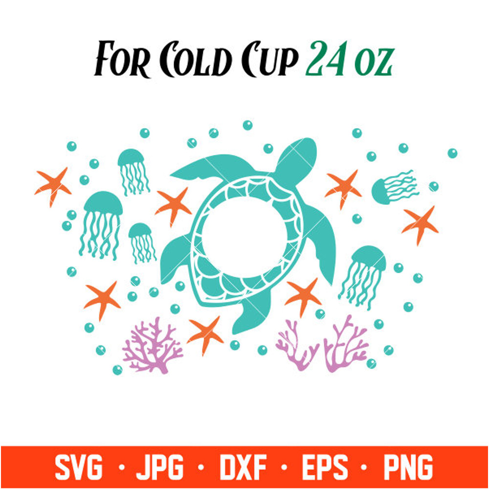 Sea Turtle Full Wrap Svg, Starbucks Svg, Coffee Ring Svg, Cold Cup Svg, Cricut, Silhouette Vector Cut File.jpg