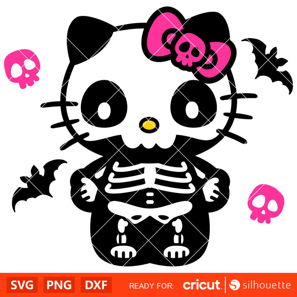 Skeleton Hello Kitty Svg, Halloween Svg, Hello Kitty Svg, Kawaii Svg, Cricut, Silhouette Vector Cut File.jpg