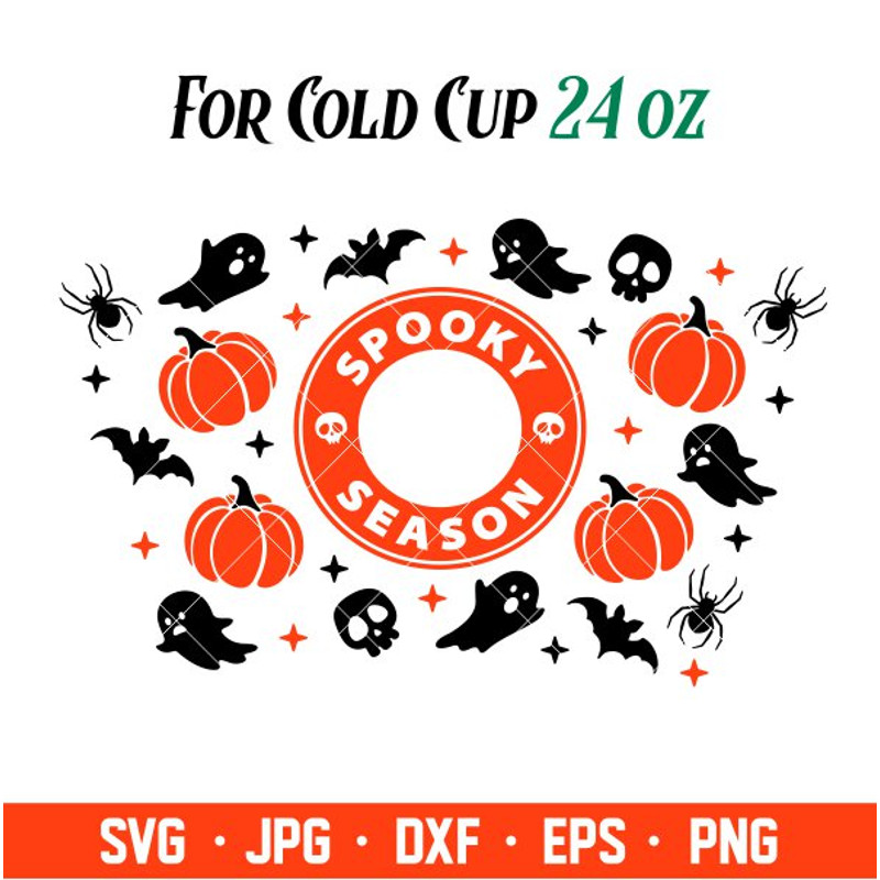 Spooky Season Full Wrap, Starbucks Svg, Coffee Ring Svg, Cold Cup Svg, Cricut, Silhouette Vector Cut File.jpg