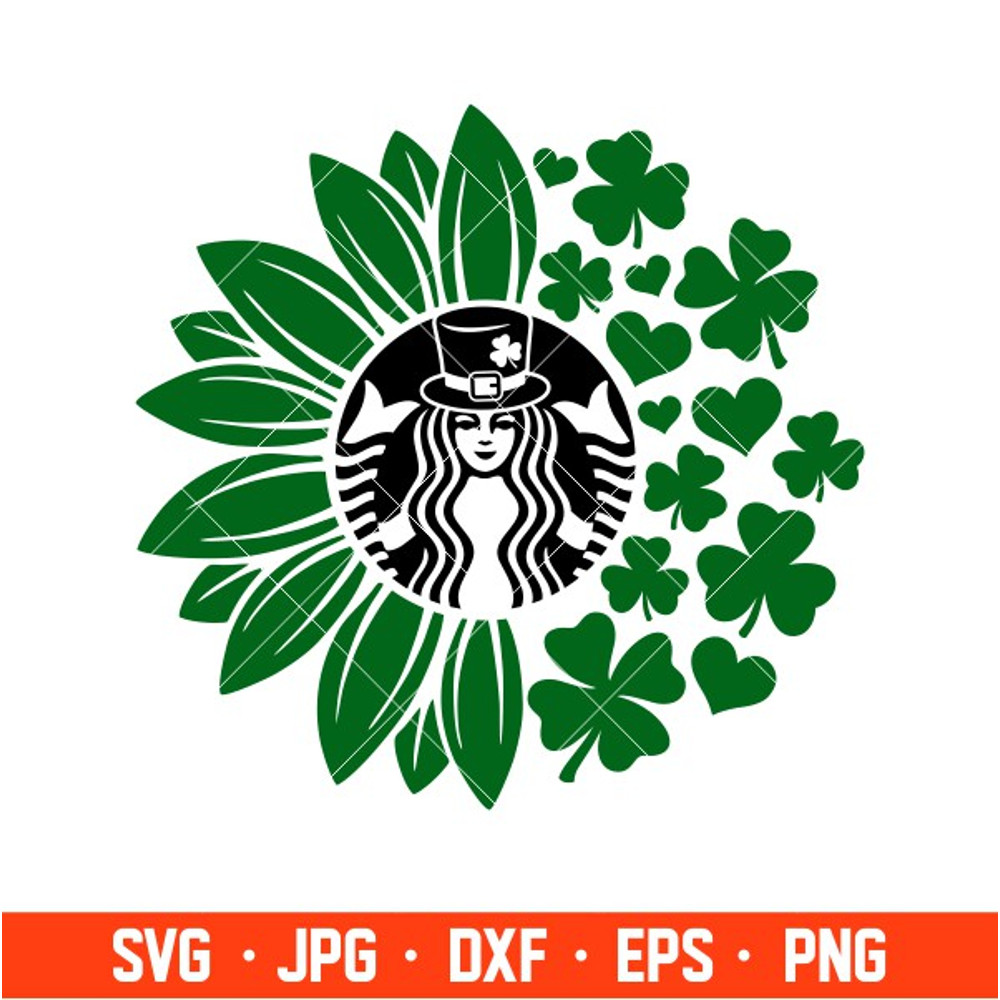 St. Patricks Day Sunflower Starbucks Svg, St. Patricks Day Svg, Lucky Svg, Irish Svg, Clover Svg, Cricut, Silhouette.jpg