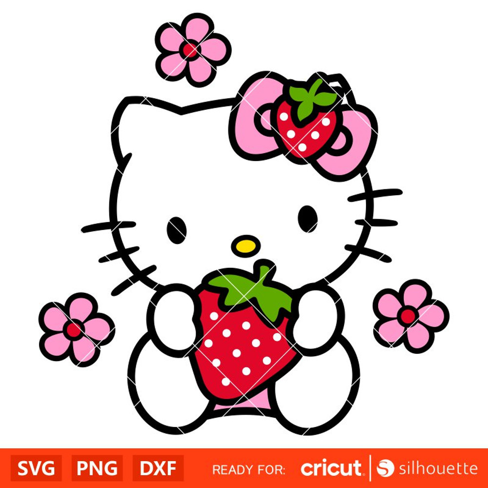 Strawberry Hello Kitty Svg, Sanrio Svg, Hello Kitty Svg, Kawaii Svg, Cricut, Silhouette Vector Cut File.jpg