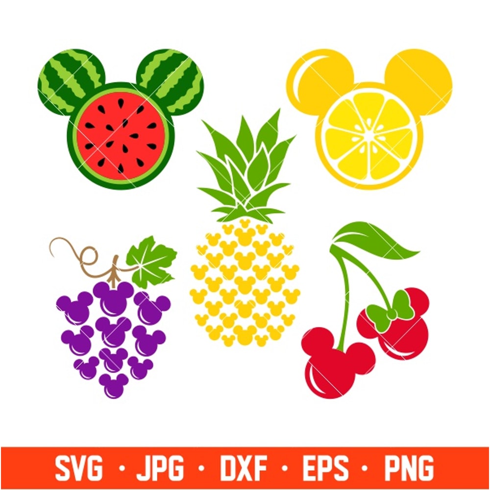 Summer Mickey Fruits Bundle Svg, Summer Svg, Lemon Svg, Watermelon Day Svg, Pineapple Svg, Cricut, Silhouette Vector Cut.jpg