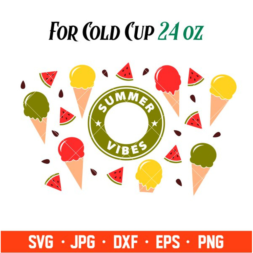Summer Vibes Full Wrap Svg, Starbucks Svg, Coffee Ring Svg, Cold Cup Svg, Cricut, Silhouette Vector Cut File.jpg