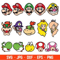 super mario heads bundle svg, mario characters svg, super mario svg, mario bros svg, cricut, silhouette vector cut file