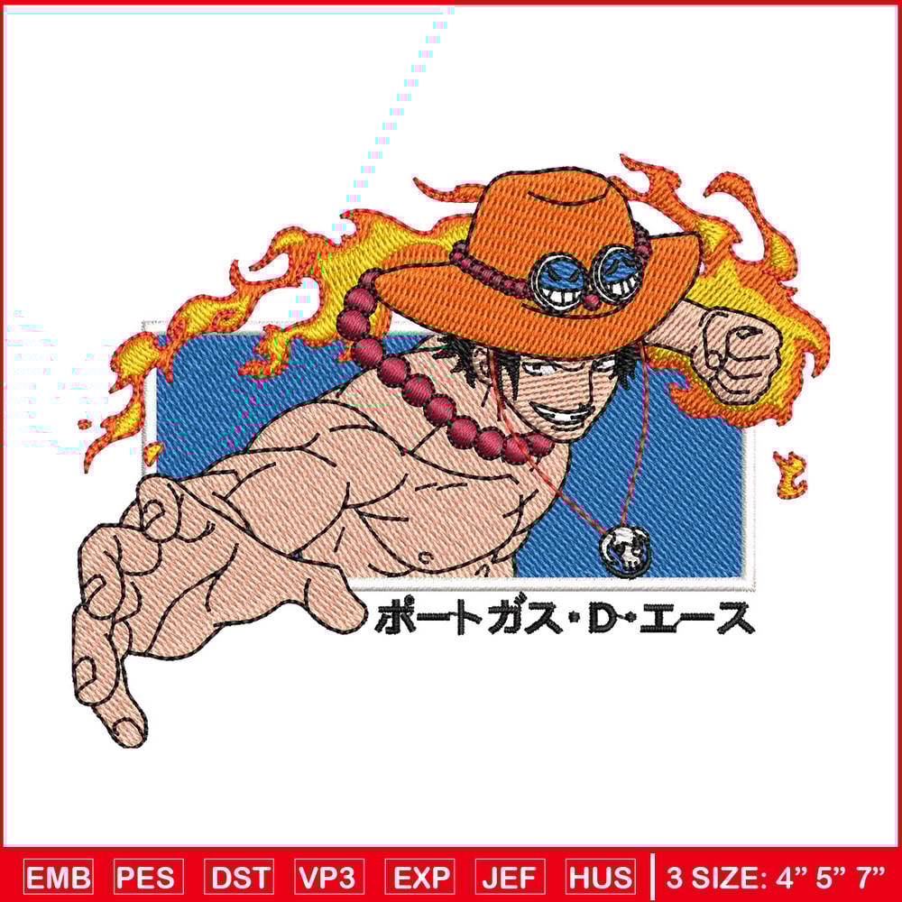 Ace punch embroidery design, One piece embroidery, Anime design, Embroidery shirt, Embroidery file, Digital download 2.jpg