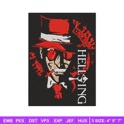 alucard poster embroidery design, hellsing embroidery, embroidery file, anime embroidery, anime shirt