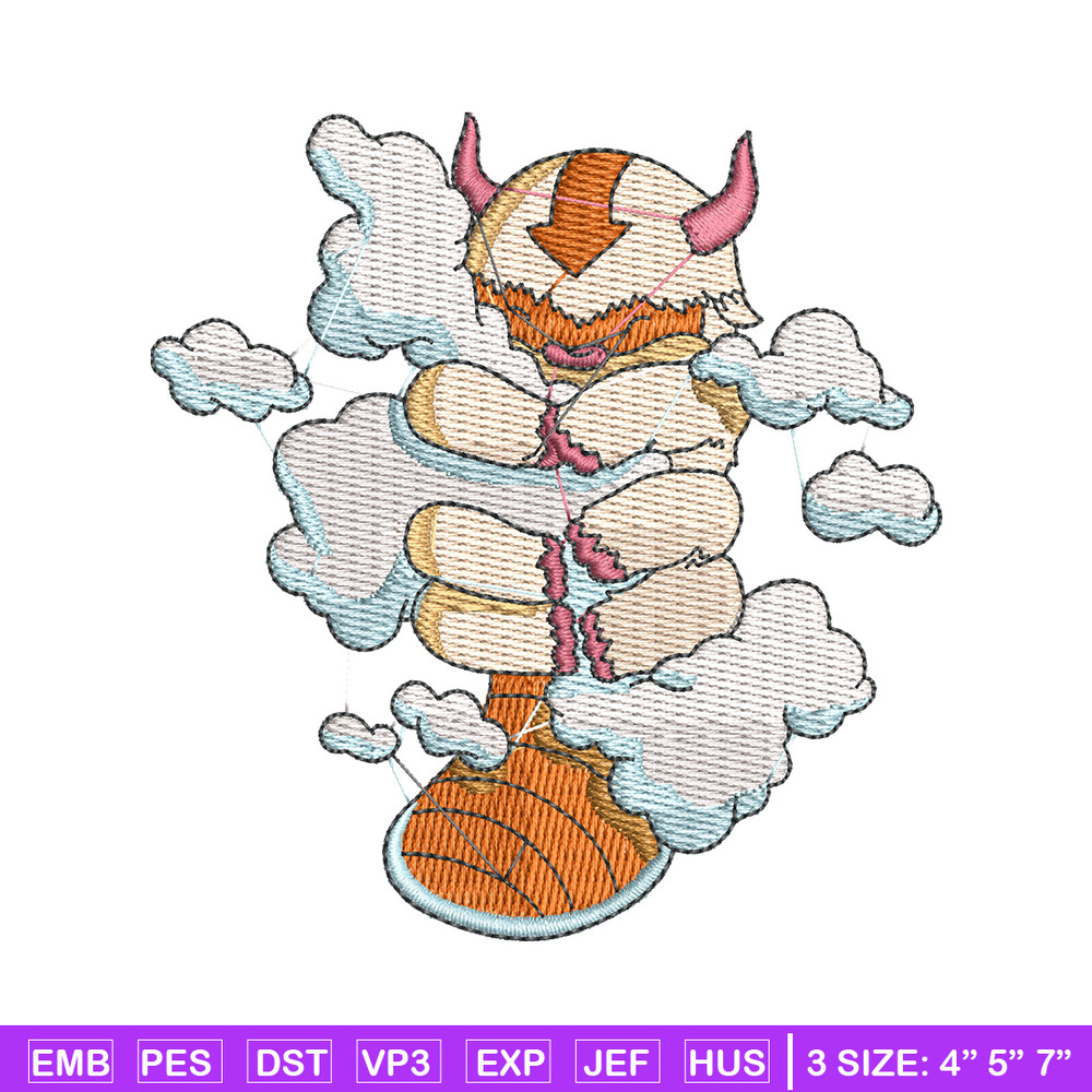 Appa with clouds embroidery design, Avatar embroidery, embroidery file, cartoon design, cartoon shirt, Digital download.jpg