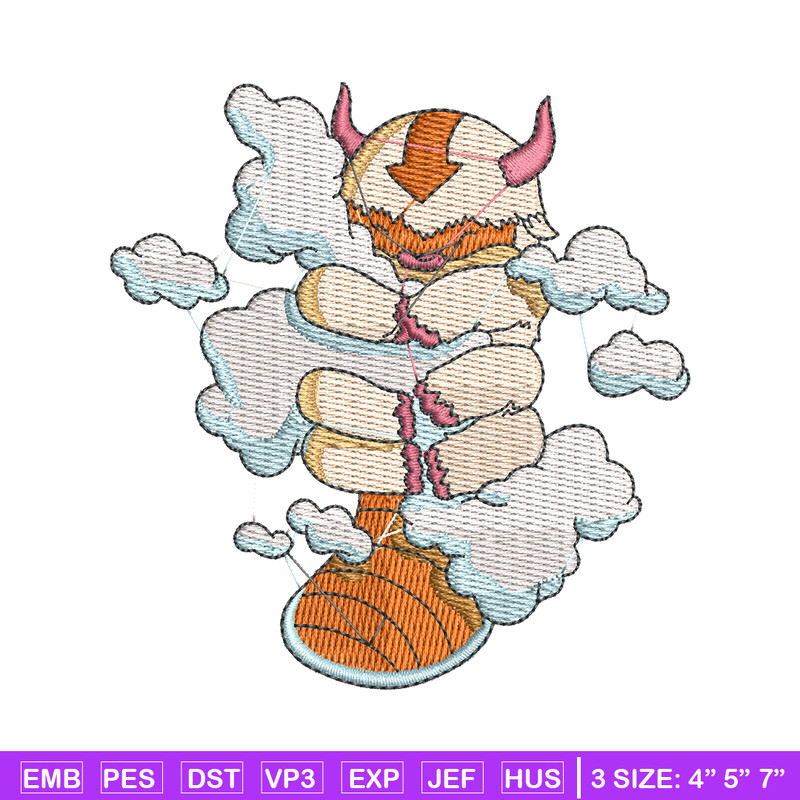 Appa with clouds embroidery design, Avatar embroidery, embroidery file, cartoon design, cartoon shirt, Digital download.jpg