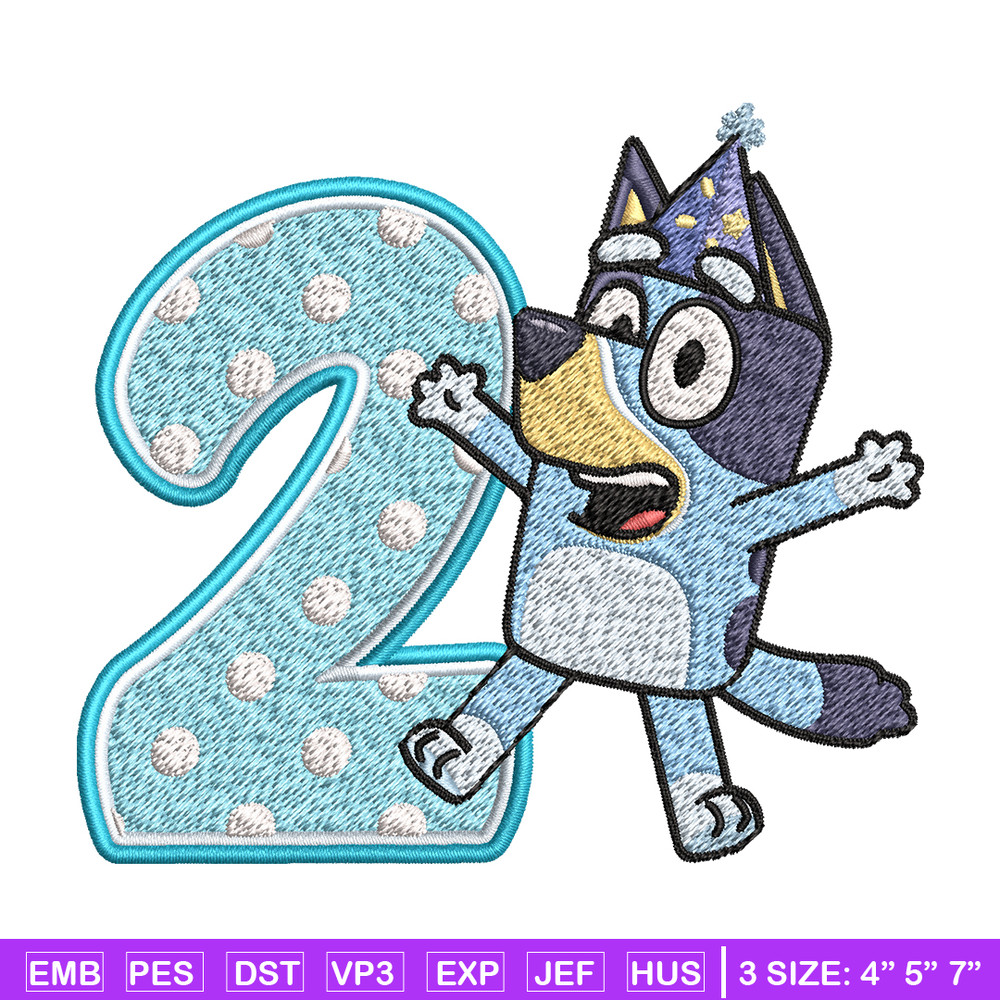 Bluey 2nd Birthday Embroidery design, Bluey Cartoon Embroidery, Disney Embroidery, Embroidery File, digital download.jpg