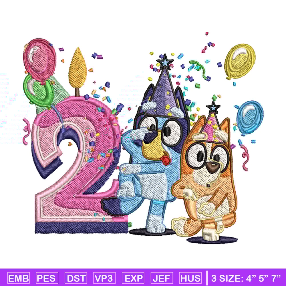 Bluey bingo 2nd birthday Embroidery, Bluey birthday Embroidery, Embroidery File, cartoon design, Instant download..jpg